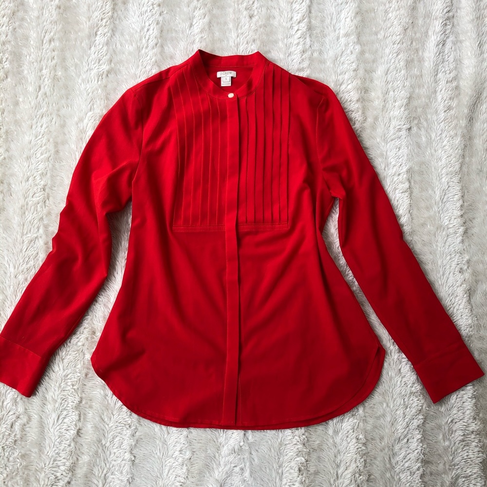 J Crew sz S red tuxedo style button you blouse